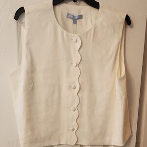 Lined Linen Mix Scalloped Vest